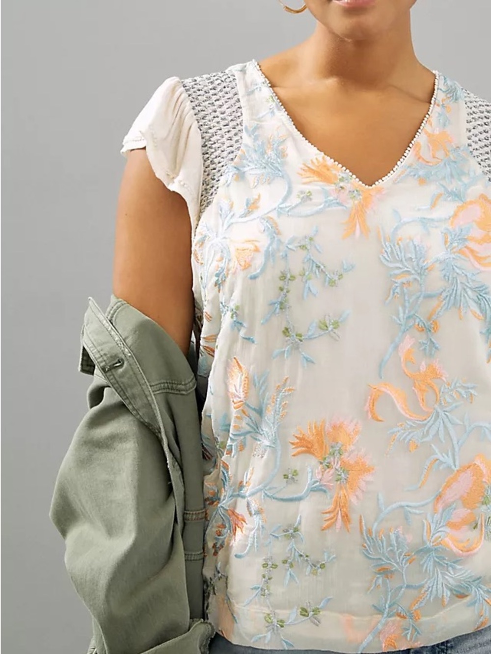 Tiny by Anthropologie Freida Floral Embroidered Top Boho Cottagecore - Picture 1 of 10